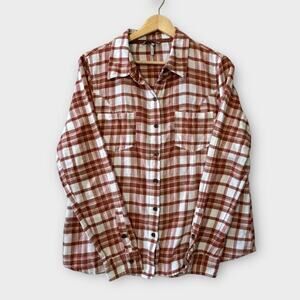Buckle BKE Women's Plaid Cotton Button Up Rusty Natural Large